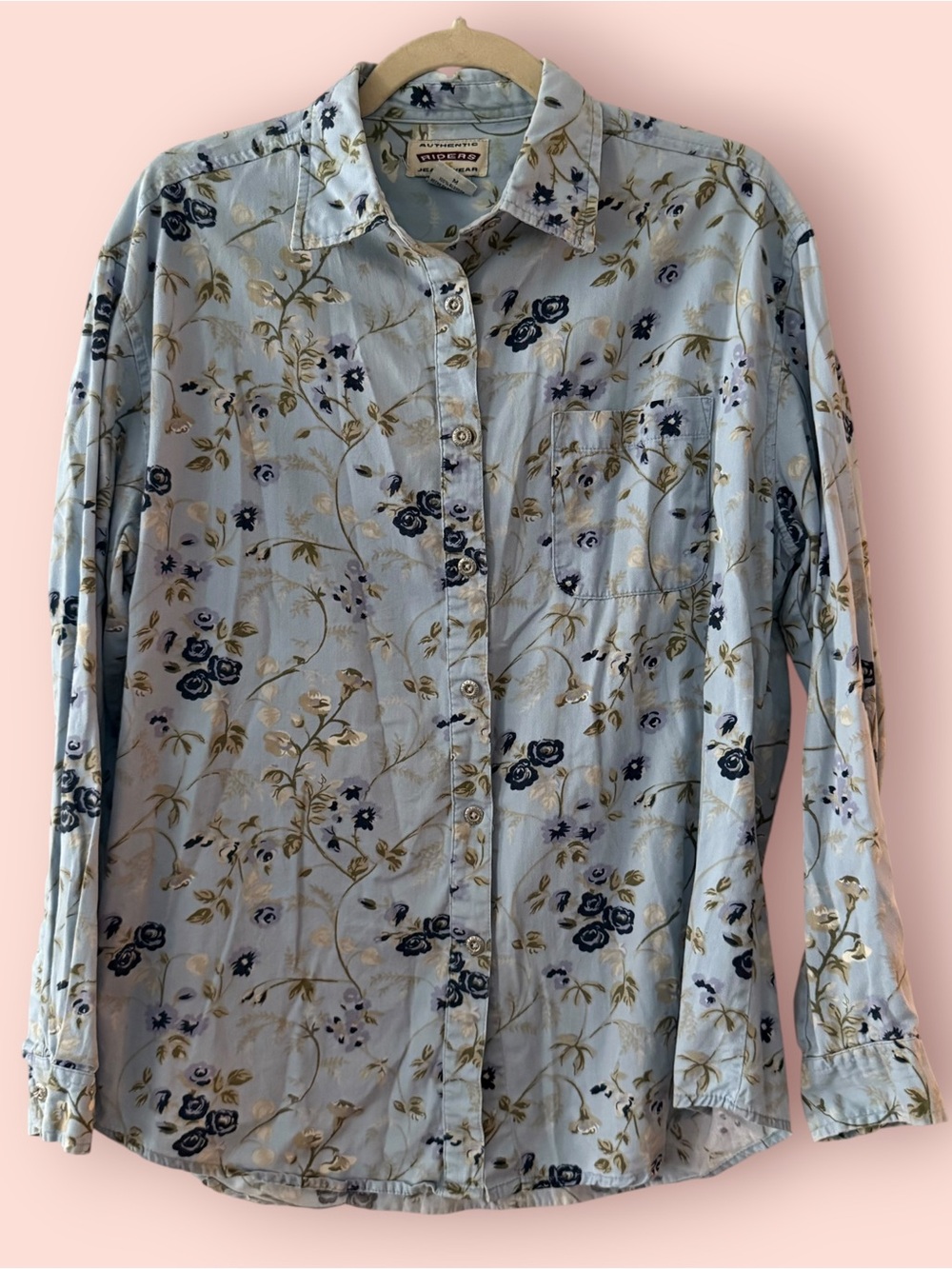 Vintage Riders Jeanswear Blue Floral Button Down Shirt